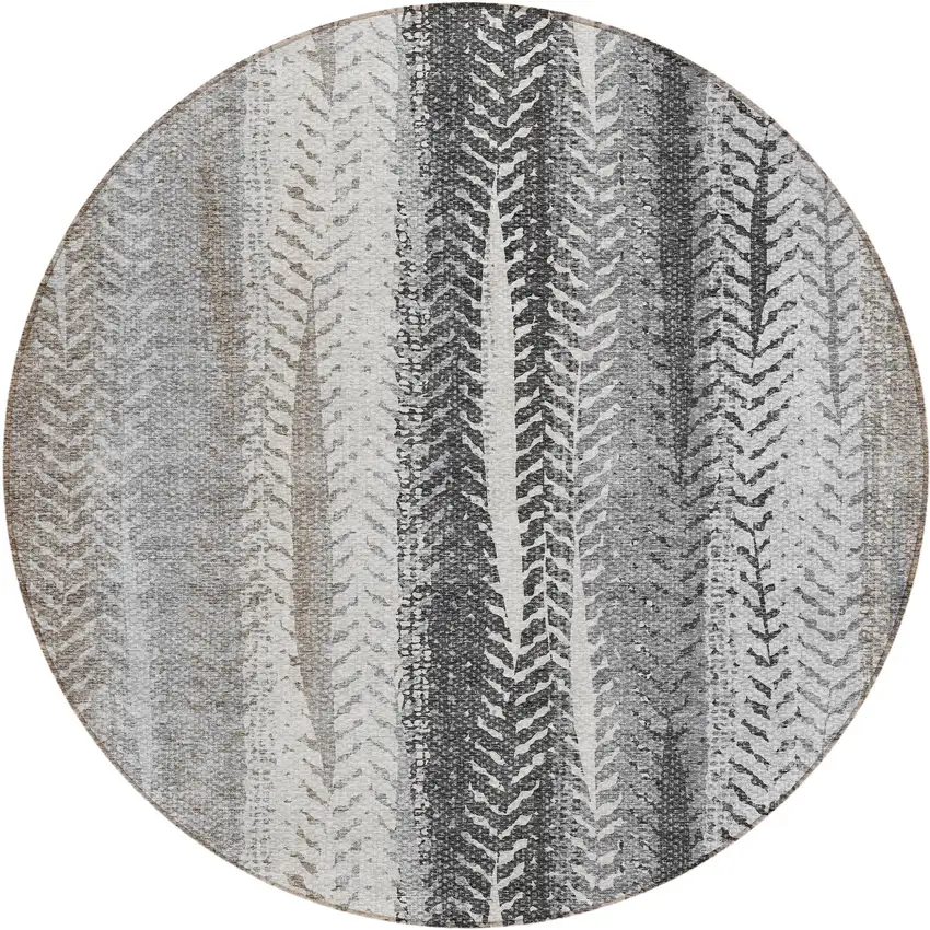 8' Khaki Ivory And Gray Round Botanical Leaves Washable Indoor Outdoor Area Rug Photo 2