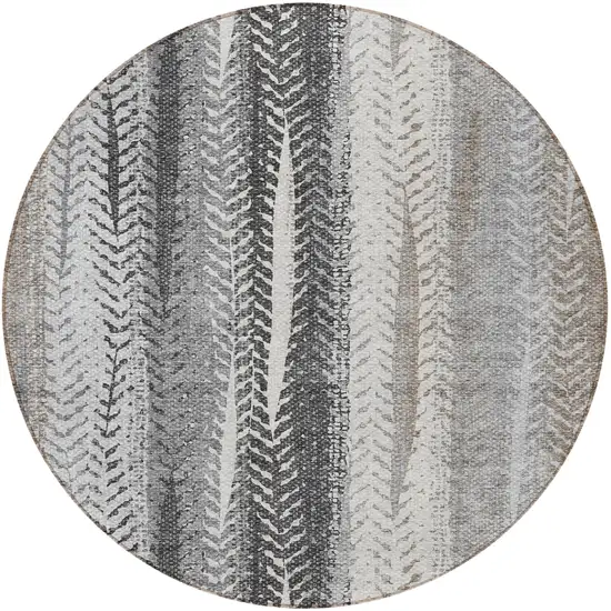 8' Khaki Ivory And Gray Round Botanical Leaves Washable Indoor Outdoor Area Rug Photo 5