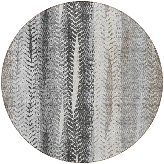 8' Khaki Ivory And Gray Round Botanical Leaves Washable Indoor Outdoor Area Rug Photo 5