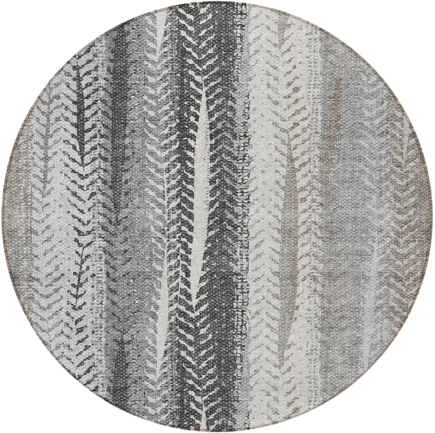 8' Khaki Ivory And Gray Round Botanical Leaves Washable Indoor Outdoor Area Rug Photo 5