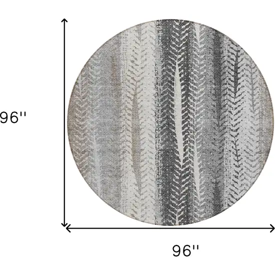 8' Khaki Ivory And Gray Round Botanical Leaves Washable Indoor Outdoor Area Rug Photo 3
