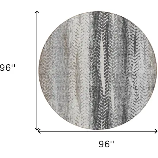 8' Khaki Ivory And Gray Round Botanical Leaves Washable Indoor Outdoor Area Rug Photo 3