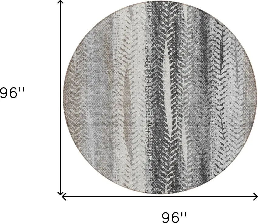 8' Khaki Ivory And Gray Round Botanical Leaves Washable Indoor Outdoor Area Rug Photo 3