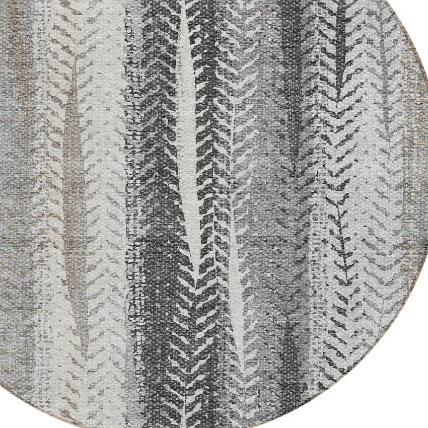 8' Khaki Ivory And Gray Round Botanical Leaves Washable Indoor Outdoor Area Rug Photo 4