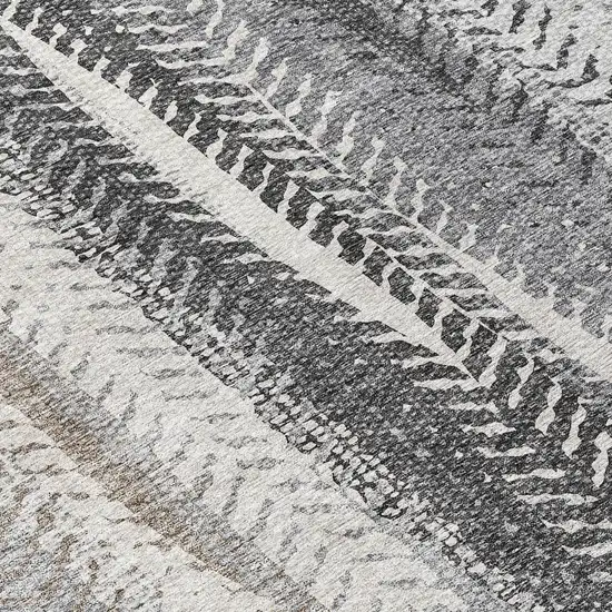 8' Khaki Ivory And Gray Round Botanical Leaves Washable Indoor Outdoor Area Rug Photo 8