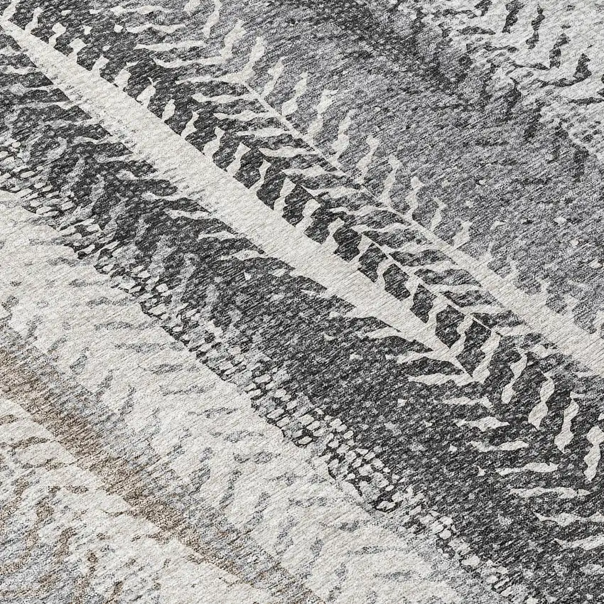 8' Khaki Ivory And Gray Round Botanical Leaves Washable Indoor Outdoor Area Rug Photo 8