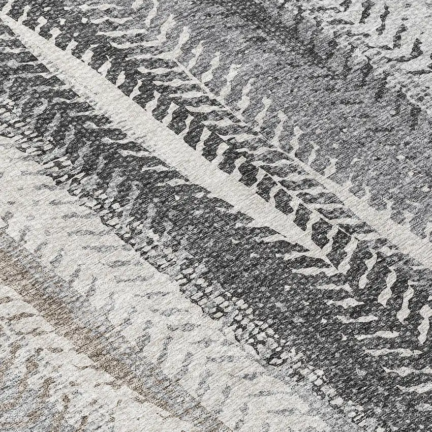 8' Khaki Ivory And Gray Round Botanical Leaves Washable Indoor Outdoor Area Rug Photo 8