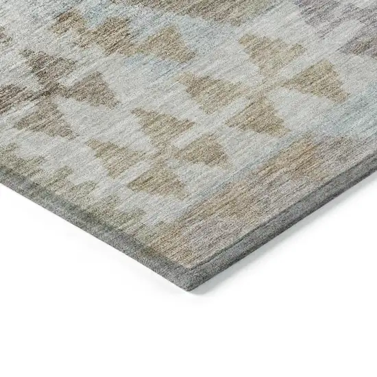 8' Khaki Ivory And Gray Round Tribal Washable Indoor Outdoor Area Rug Photo 8