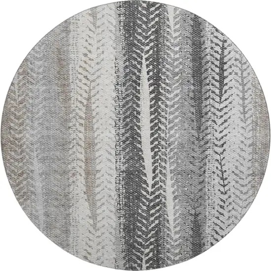 8' Khaki Ivory And Gray Striped Washable Round Rug With UV Protection Photo 1