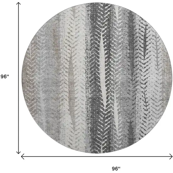 8' Khaki Ivory And Gray Striped Washable Round Rug With UV Protection Photo 5