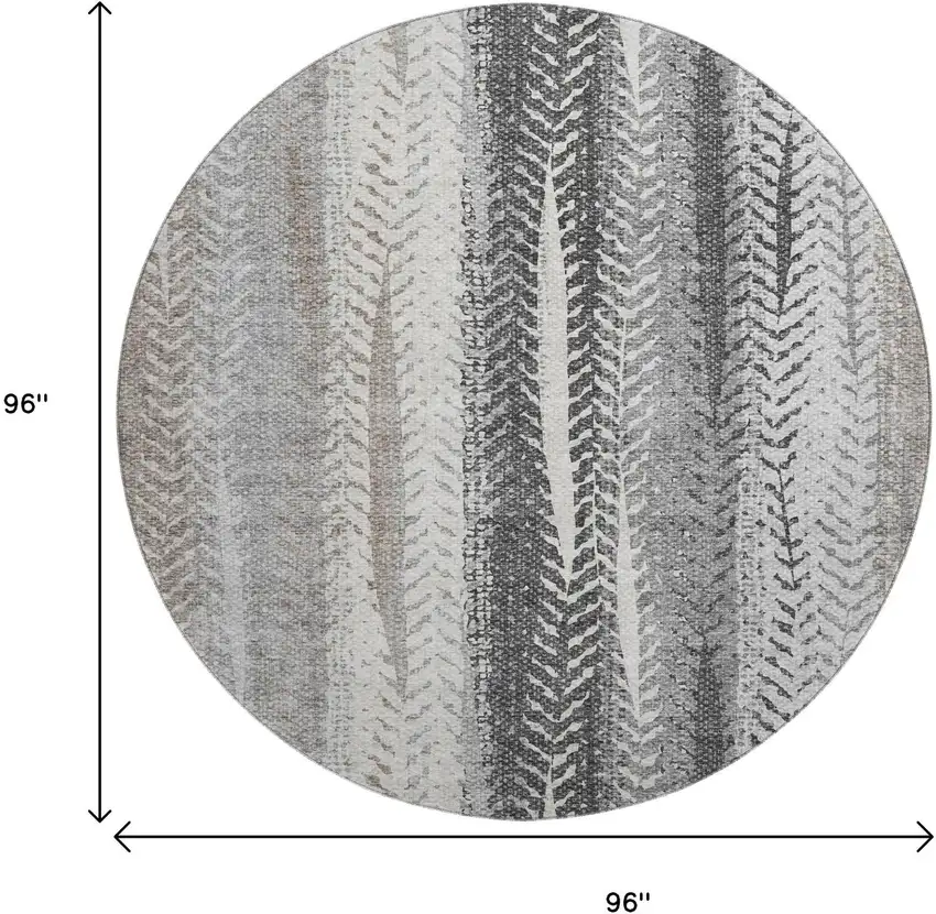 8' Khaki Ivory And Gray Striped Washable Round Rug With UV Protection Photo 5