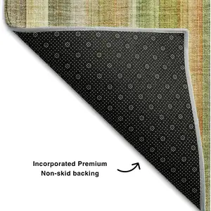 Photo of 8' Khaki Orange And Beige Striped Washable Round Rug With UV Protection