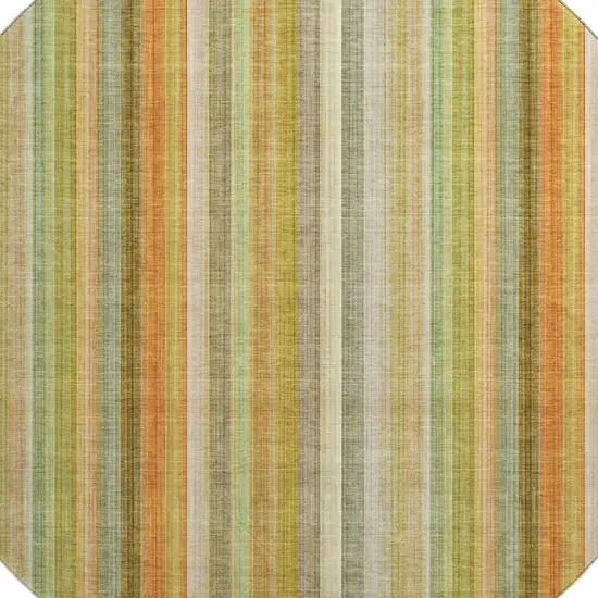 8' Khaki Orange And Beige Striped Washable Round Rug With UV Protection Photo 3