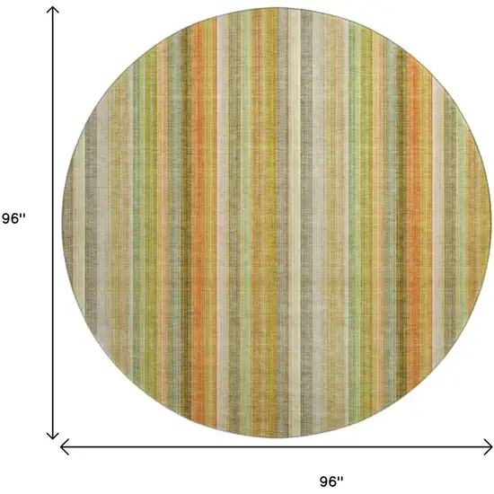 8' Khaki Orange And Beige Striped Washable Round Rug With UV Protection Photo 9