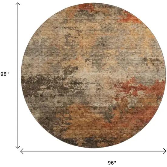 8' Khaki Red And Charcoal Abstract Washable Round Rug With UV Protection Photo 9