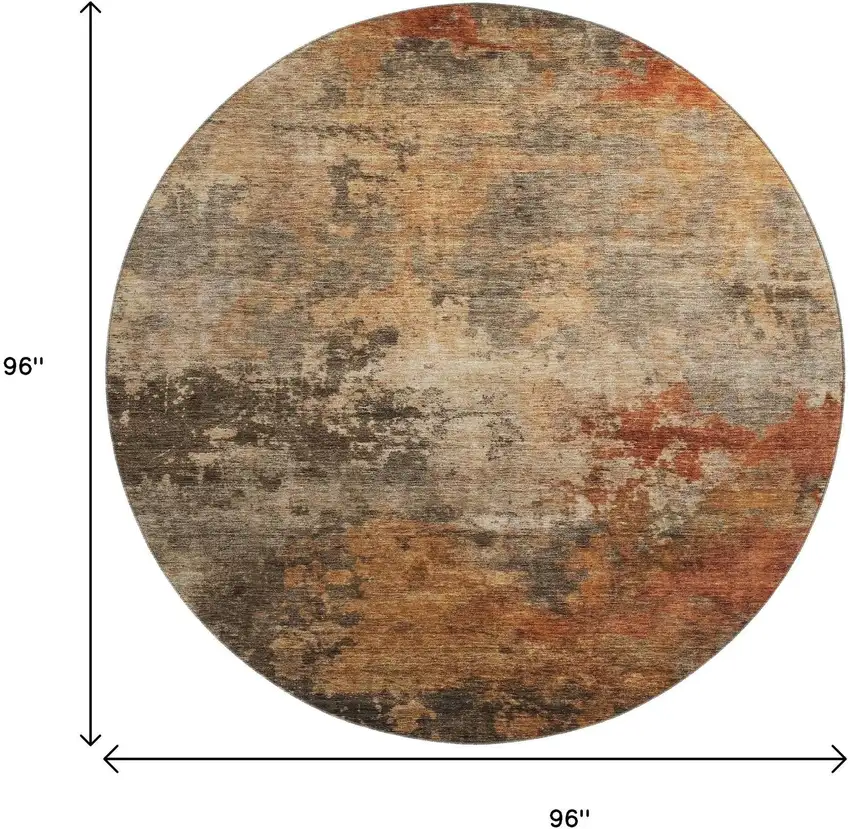 8' Khaki Red And Charcoal Abstract Washable Round Rug With UV Protection Photo 9