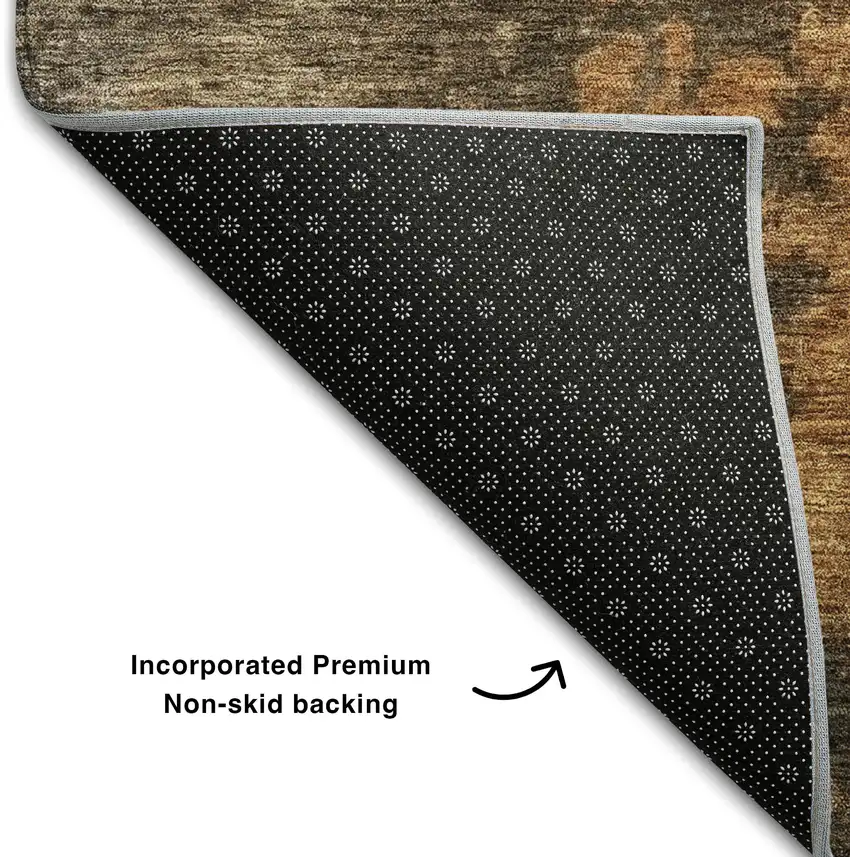 8' Khaki Red And Charcoal Abstract Washable Round Rug With UV Protection Photo 5