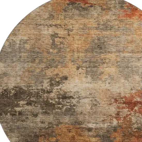 8' Khaki Red And Charcoal Abstract Washable Round Rug With UV Protection Photo 2