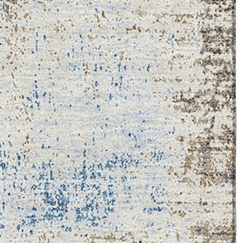 8' Khaki Silver And Blue Abstract Washable Area Rug With UV Protection Photo 2