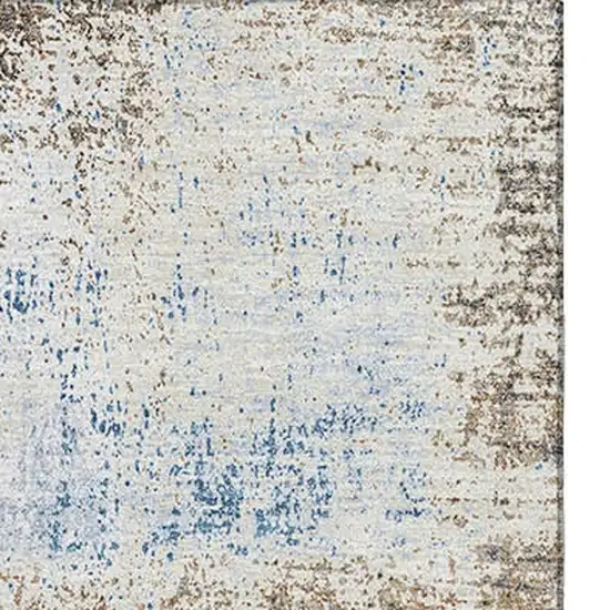 8' Khaki Silver And Blue Abstract Washable Area Rug With UV Protection Photo 3