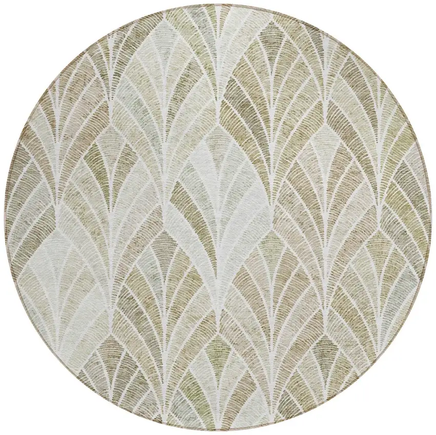 8' Khaki Tan And Beige Round Geometric Washable Indoor Outdoor Area Rug Photo 6