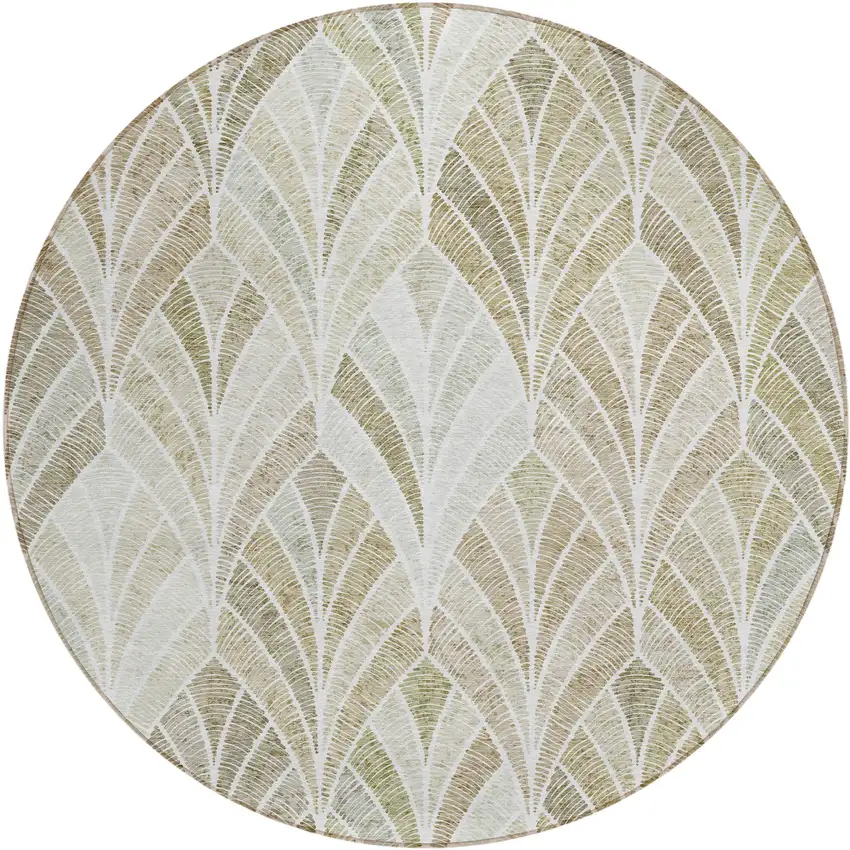 8' Khaki Tan And Beige Round Geometric Washable Indoor Outdoor Area Rug Photo 2