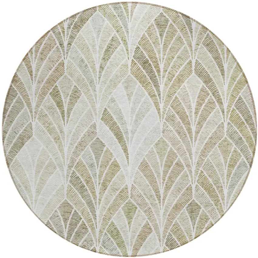 8' Khaki Tan And Beige Round Geometric Washable Indoor Outdoor Area Rug Photo 2