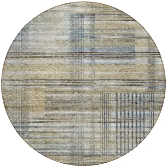 8' Khaki Tan And Beige Round Striped Washable Indoor Outdoor Area Rug Photo 5