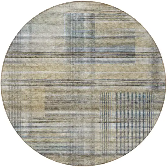 8' Khaki Tan And Beige Round Striped Washable Indoor Outdoor Area Rug Photo 5