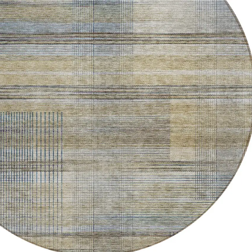 8' Khaki Tan And Beige Round Striped Washable Indoor Outdoor Area Rug Photo 4