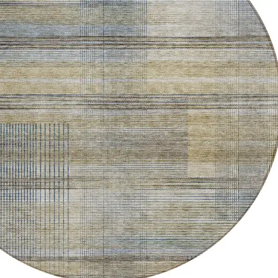 8' Khaki Tan And Beige Round Striped Washable Indoor Outdoor Area Rug Photo 4
