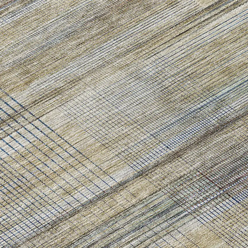 8' Khaki Tan And Beige Round Striped Washable Indoor Outdoor Area Rug Photo 8