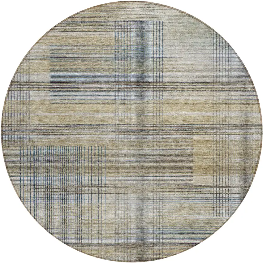 8' Khaki Tan And Beige Round Striped Washable Indoor Outdoor Area Rug Photo 2