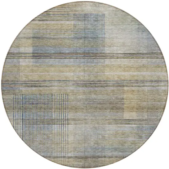 8' Khaki Tan And Beige Round Striped Washable Indoor Outdoor Area Rug Photo 2