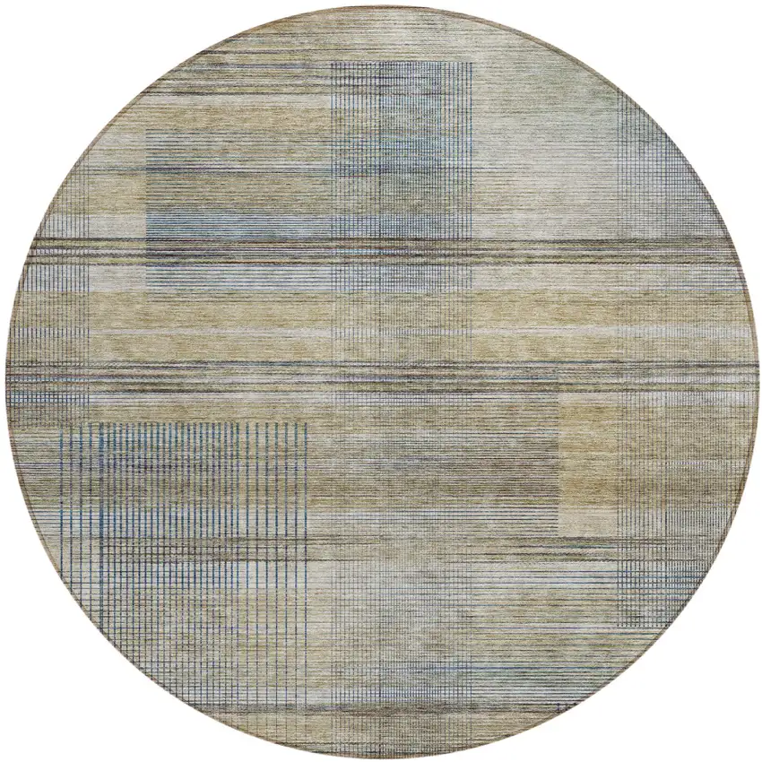 8' Khaki Tan And Beige Round Striped Washable Indoor Outdoor Area Rug Photo 2