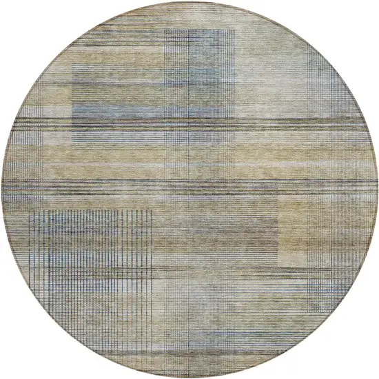 8' Khaki Tan And Beige Round Striped Washable Indoor Outdoor Area Rug Photo 2