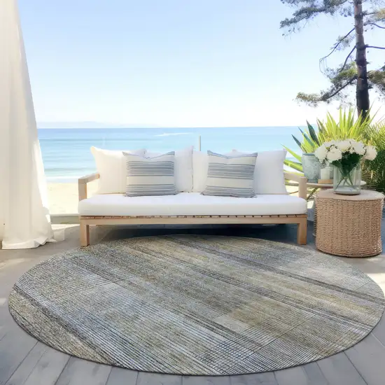 8' Khaki Tan And Beige Round Striped Washable Indoor Outdoor Area Rug Photo 6