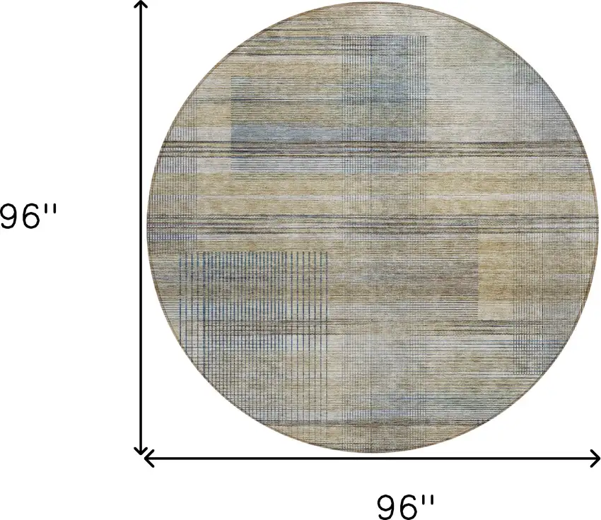8' Khaki Tan And Beige Round Striped Washable Indoor Outdoor Area Rug Photo 3