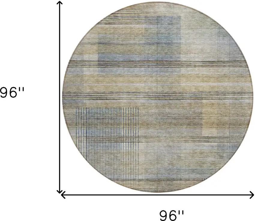 8' Khaki Tan And Beige Round Striped Washable Indoor Outdoor Area Rug Photo 3