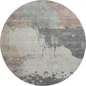 Photo of 8' Khaki Taupe And Copper Abstract Washable Round Rug With UV Protection