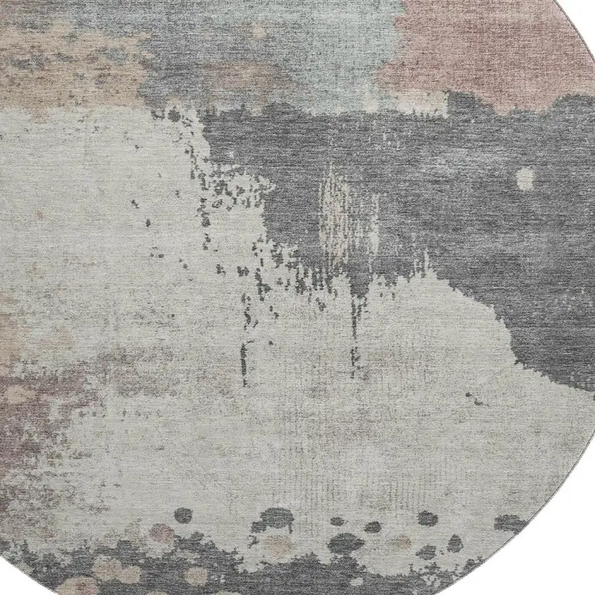 8' Khaki Taupe And Copper Abstract Washable Round Rug With UV Protection Photo 3