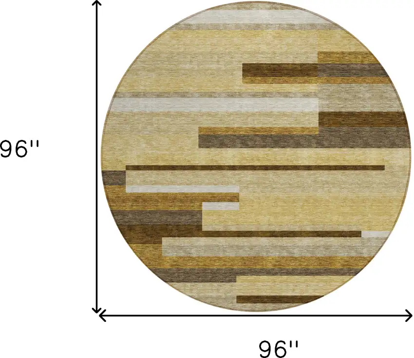 8' Khaki Taupe And Gold Round Striped Washable Indoor Outdoor Area Rug Photo 8