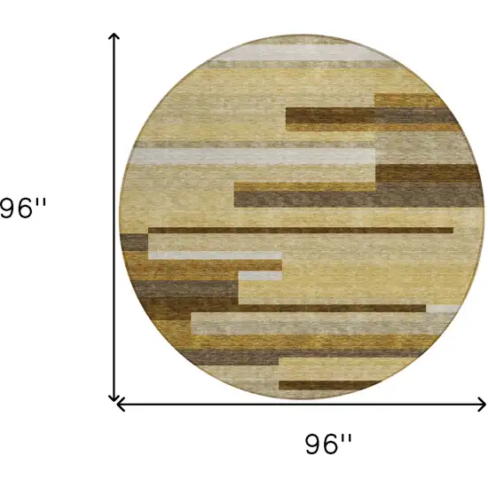 8' Khaki Taupe And Gold Round Striped Washable Indoor Outdoor Area Rug Photo 8