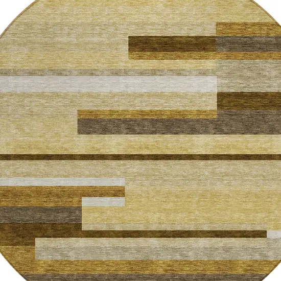 8' Khaki Taupe And Gold Round Striped Washable Indoor Outdoor Area Rug Photo 4