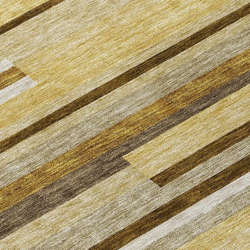 8' Khaki Taupe And Gold Round Striped Washable Indoor Outdoor Area Rug Photo 9