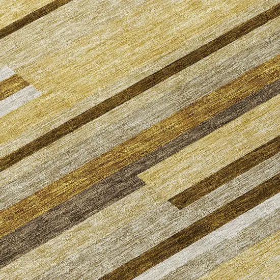 8' Khaki Taupe And Gold Round Striped Washable Indoor Outdoor Area Rug Photo 9