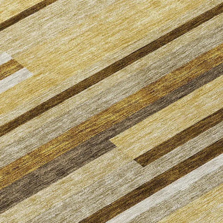 8' Khaki Taupe And Gold Round Striped Washable Indoor Outdoor Area Rug Photo 9