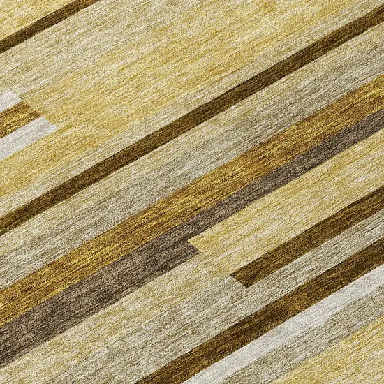 8' Khaki Taupe And Gold Round Striped Washable Indoor Outdoor Area Rug Photo 9