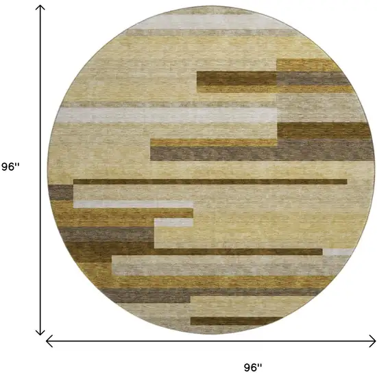 8' Khaki Taupe And Gold Striped Washable Round Rug With UV Protection Photo 3