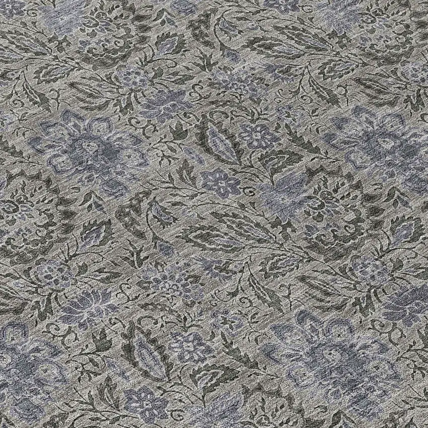 8' Khaki Taupe And Gray Round Floral Washable Indoor Outdoor Area Rug Photo 9
